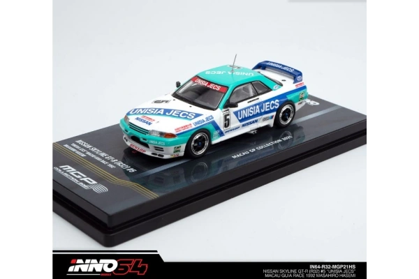 Inno64 Nissan Skyline Gts-R (R32) Unisia Jecs Macau Guia Race 1992 Masahiro Hasemi 1/64 Diecast Model Araba