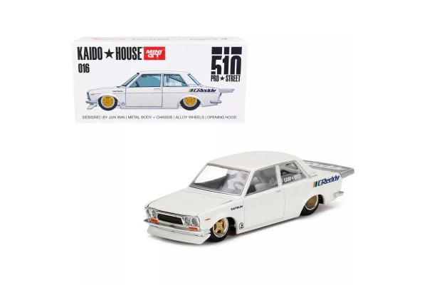 Mini GT 1:64 Datsun 510 Pro Street GREDDY Pearl White