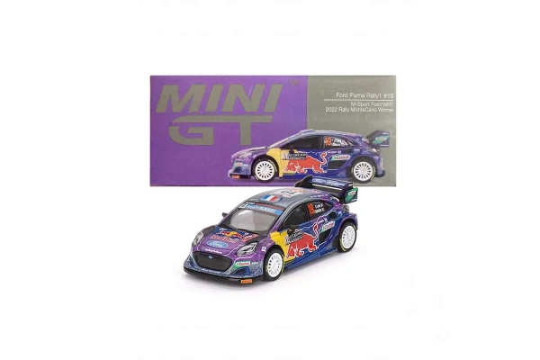 Mini GT 1:64 Ford Puma Rally1 #19 M-Sport Ford WRT 2022 Rally MonteCarlo Winner