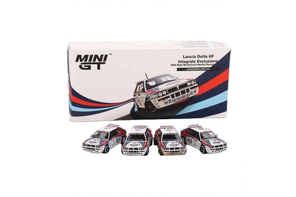 Mini GT 1:64 Lancia Delta HF Integrale Evoluzione 1992 Rally MonteCarlo Martini Racing 4lü Set