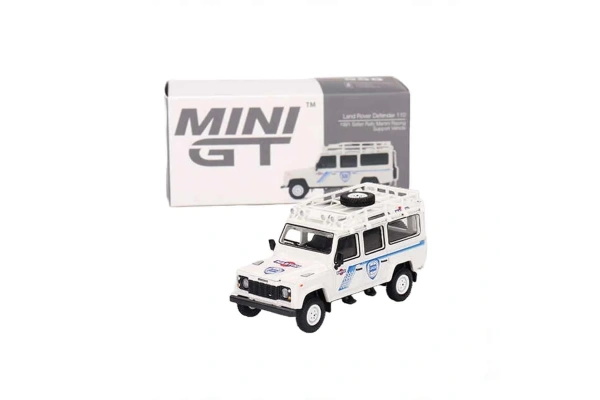 Mini GT 1:64 Land Rover Defender 110 1991 Safari Rally Martini Racing Support Vehicle