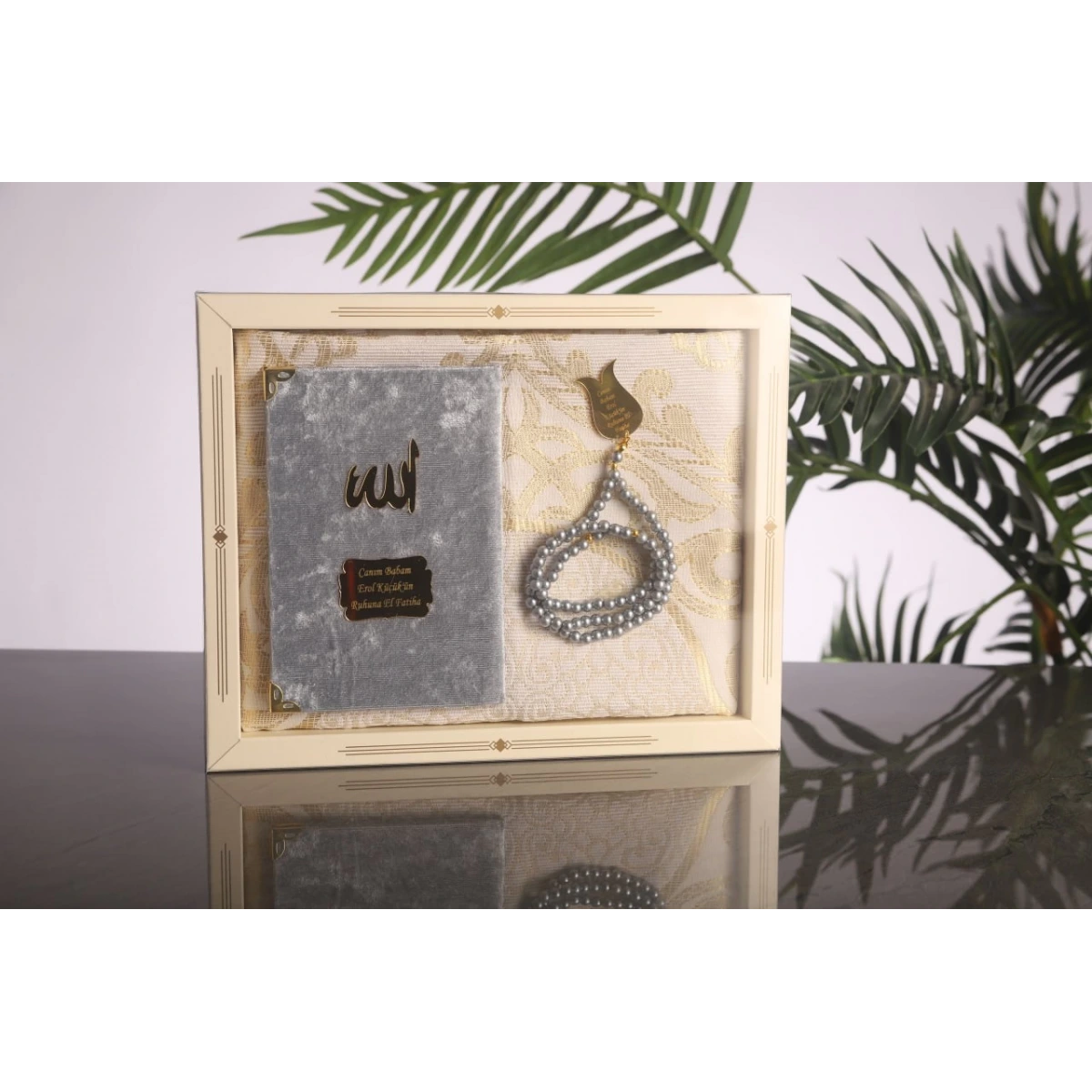 64 Sayfa Gri Kadife Yasin + Kutulu Seccade + İnci Tesbih