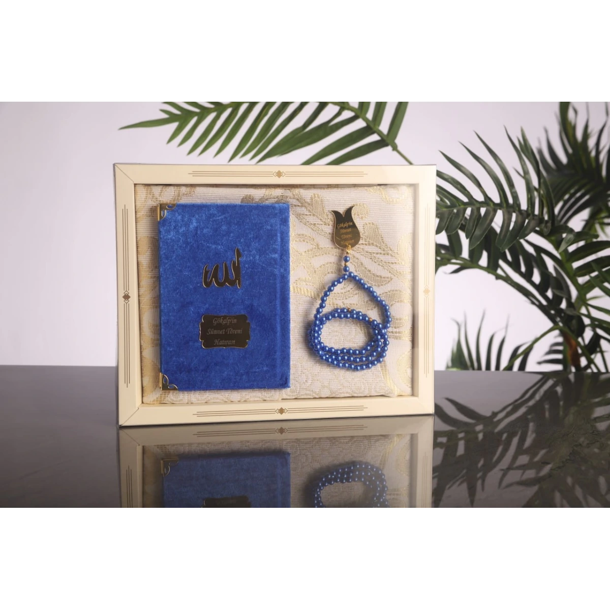 64 Sayfa Saks Mavisi Kadife Yasin + Kutulu Seccade + İnci Tesbih