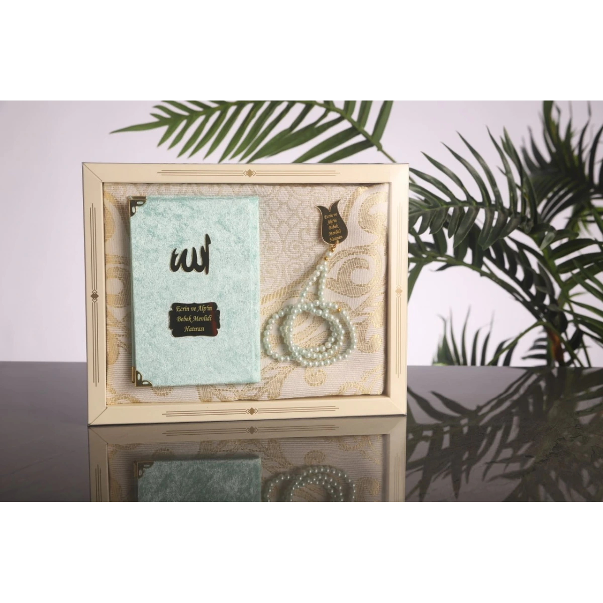 64 Sayfa Su Yeşili Kadife Yasin + Kutulu Seccade + İnci Tesbih