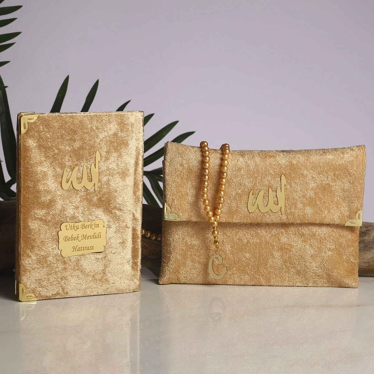 64 Sayfa Gold Kadife Kumaş Çanta + Yasin + Tesbih