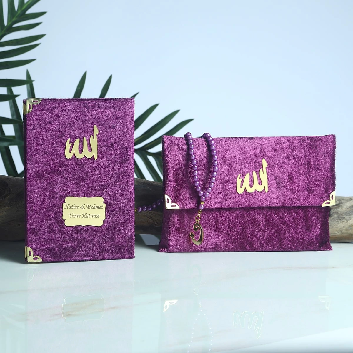 64 Sayfa Mor Kadife Kumaş Çanta + Yasin + Tesbih