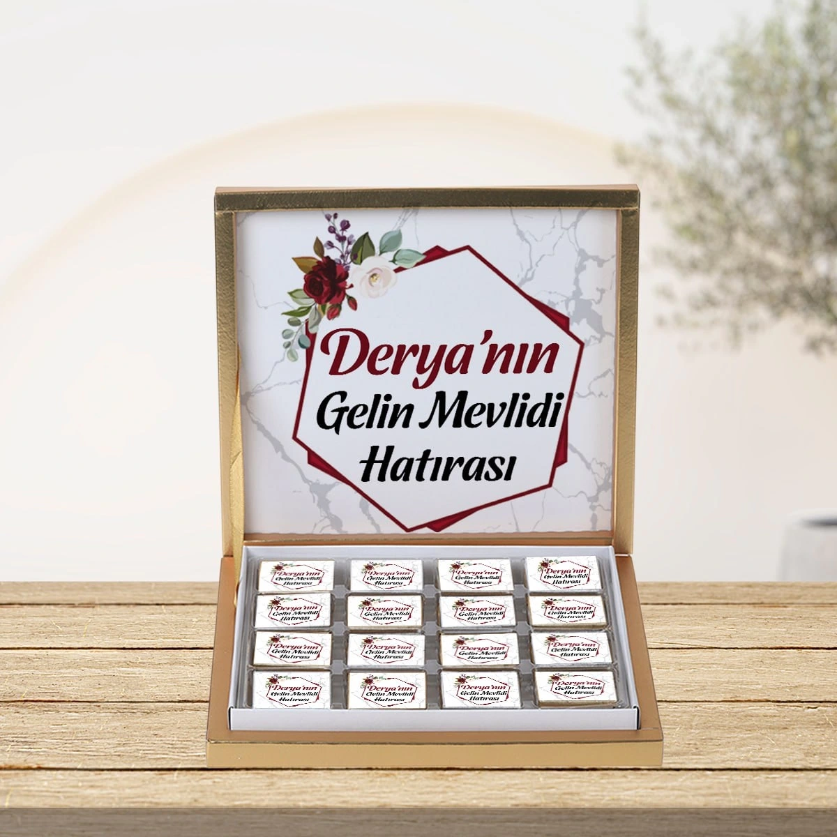 Kırmızı Altıgen Çikolata Kutusu 48li