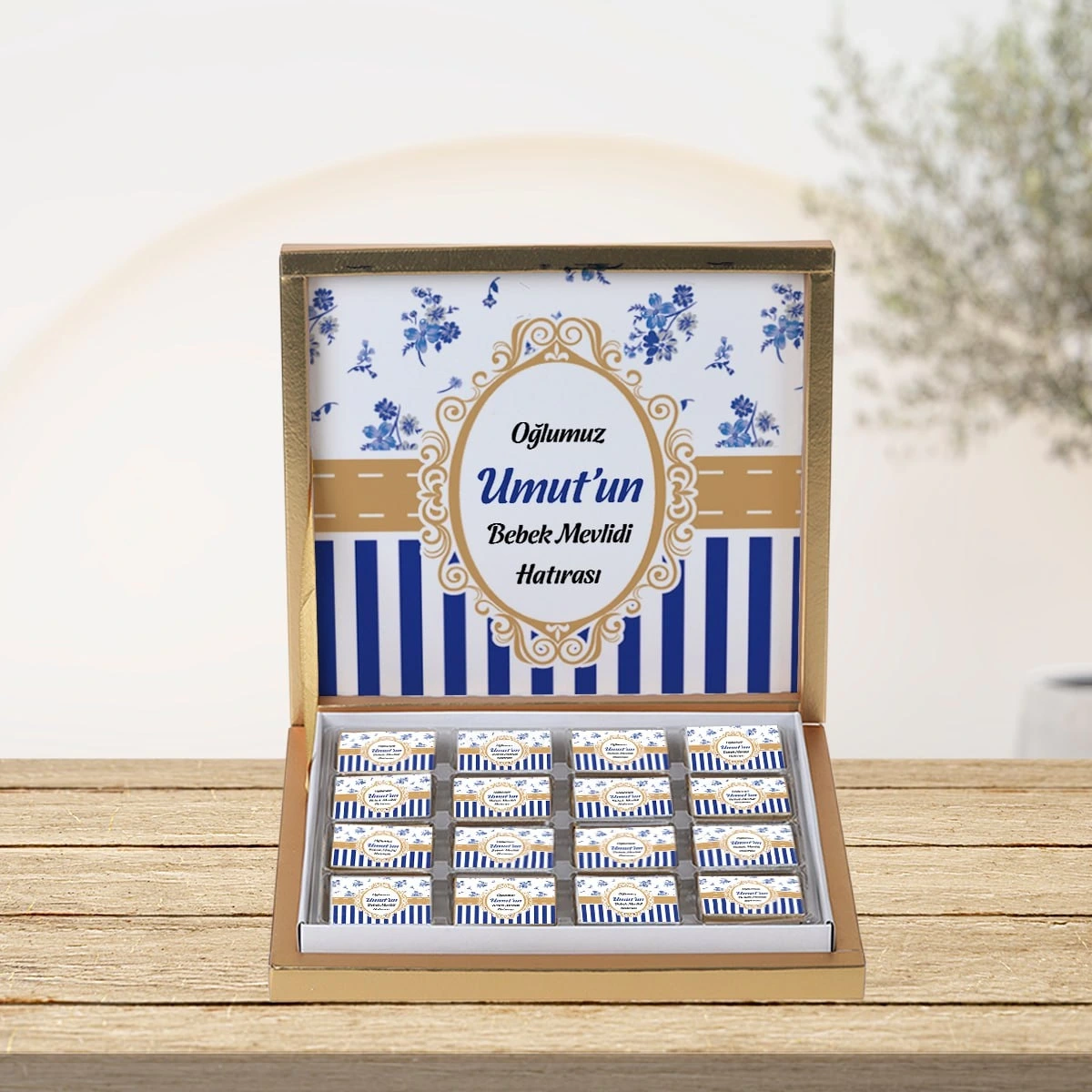 Lacivert Çizgili Çikolata Kutusu 48li