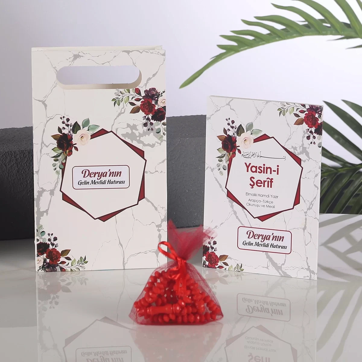 Altıgen Kırmızı Çanta + Yasin + Kese Tesbih