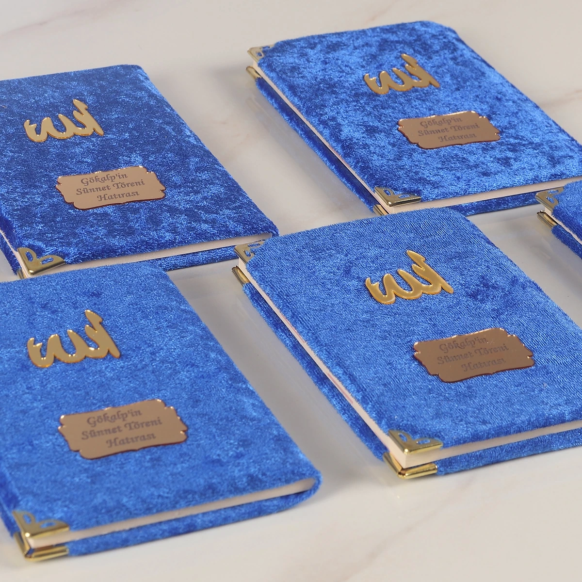 64 Sayfa Saks Mavisi Kese ve İnci Tesbihli Kadife Yasin