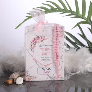 Altıgen Pembe Tül Kese + Yasin + Tesbih