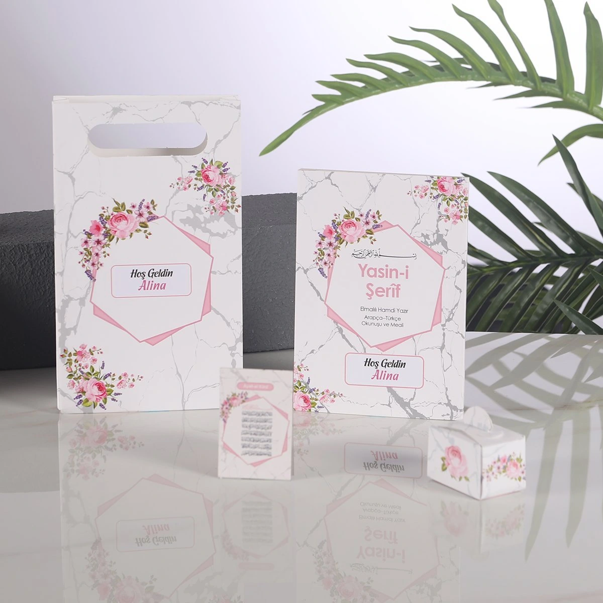 Altıgen Pembe Yasin + Çanta + Lokumluk + Magnet