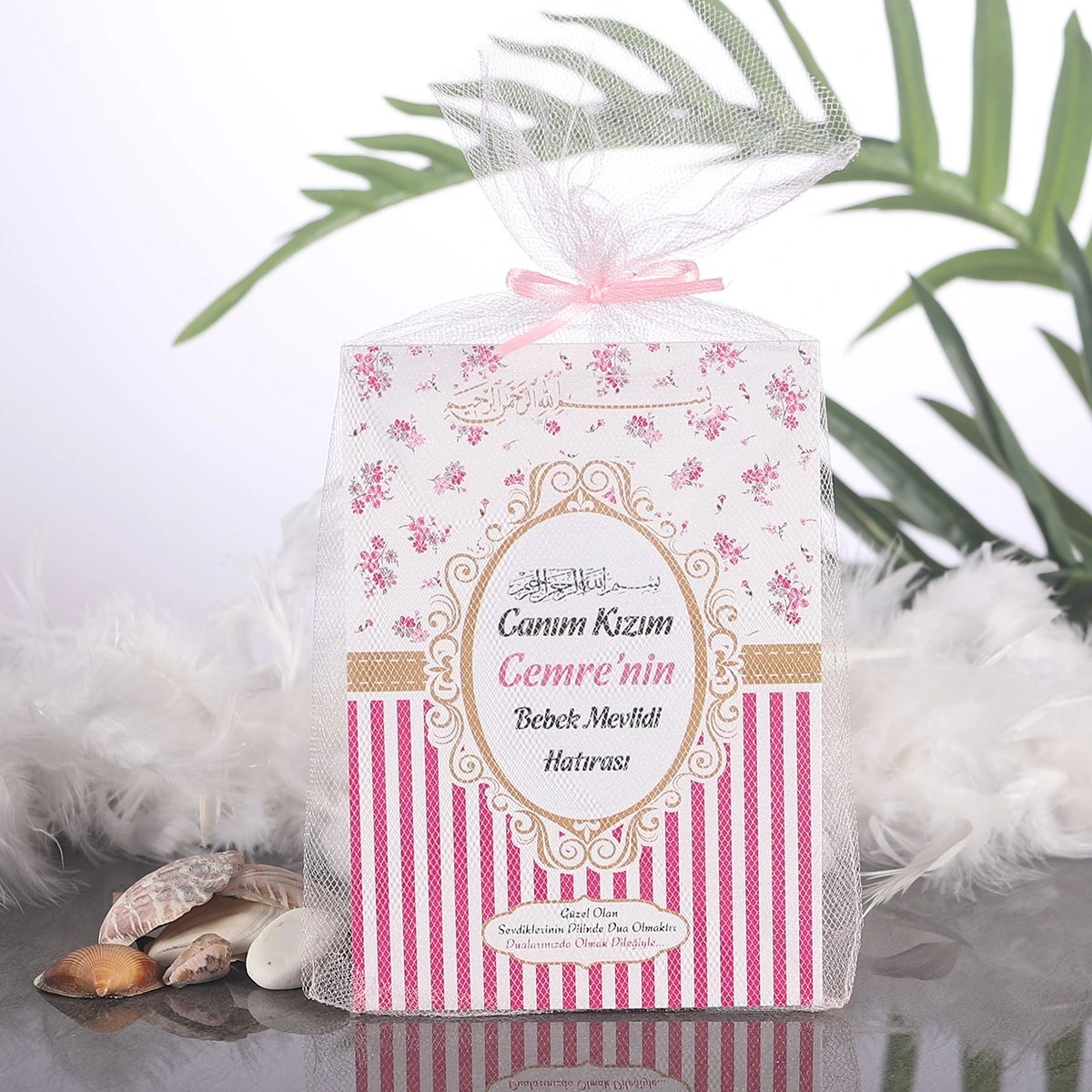 Çizgi Pembe Tül Kese + Yasin