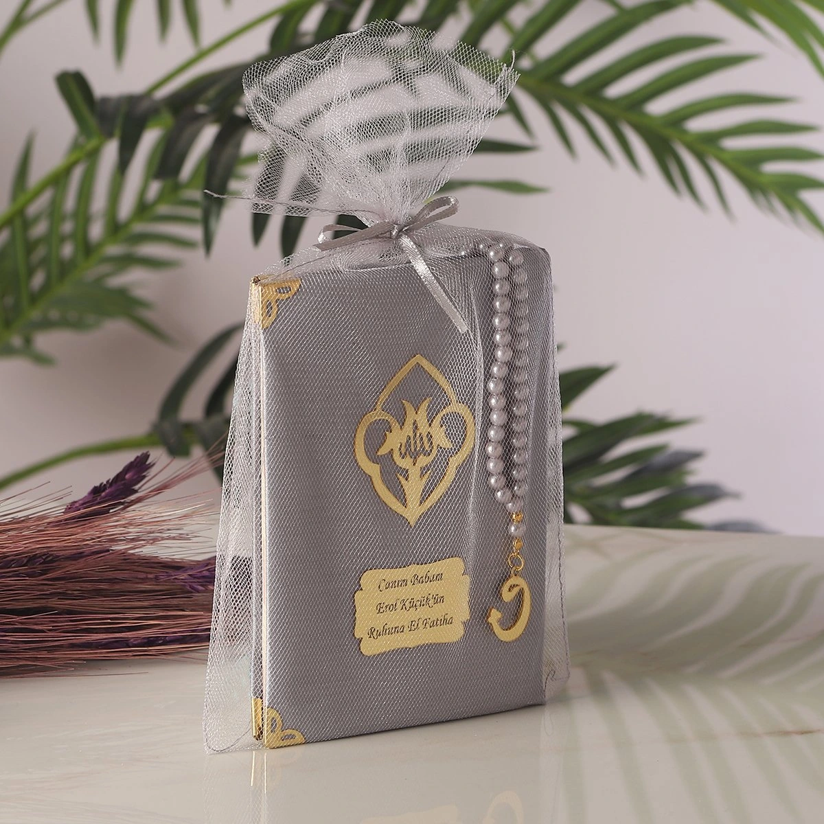 64 Sayfa Gri Kese ve İnci Tesbihli Şantuk Yasin