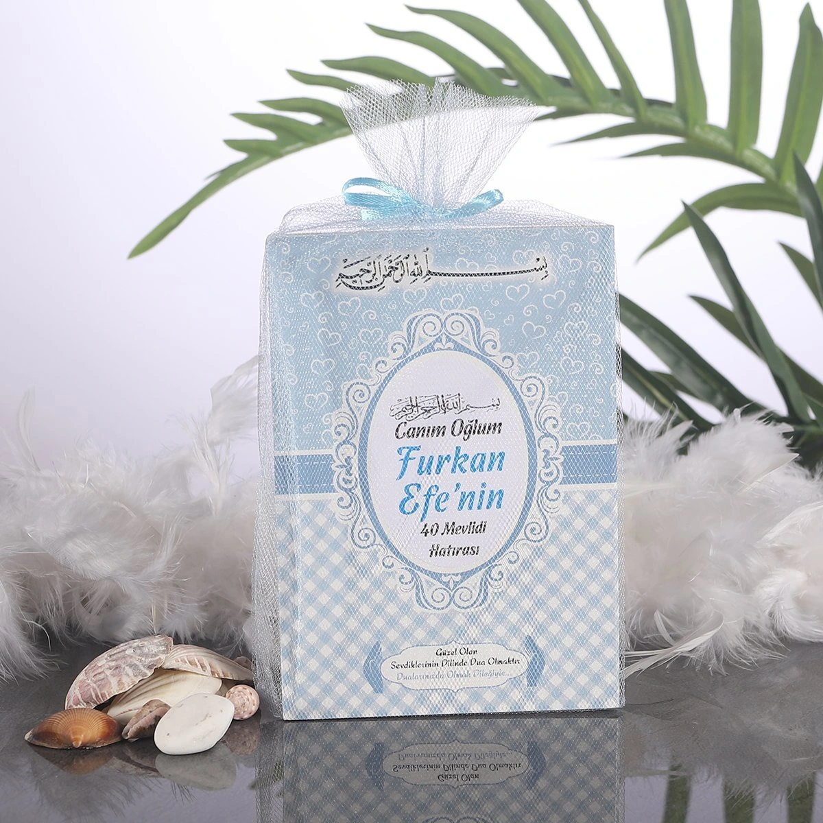 Kalp Mavi Tül Kese + Yasin