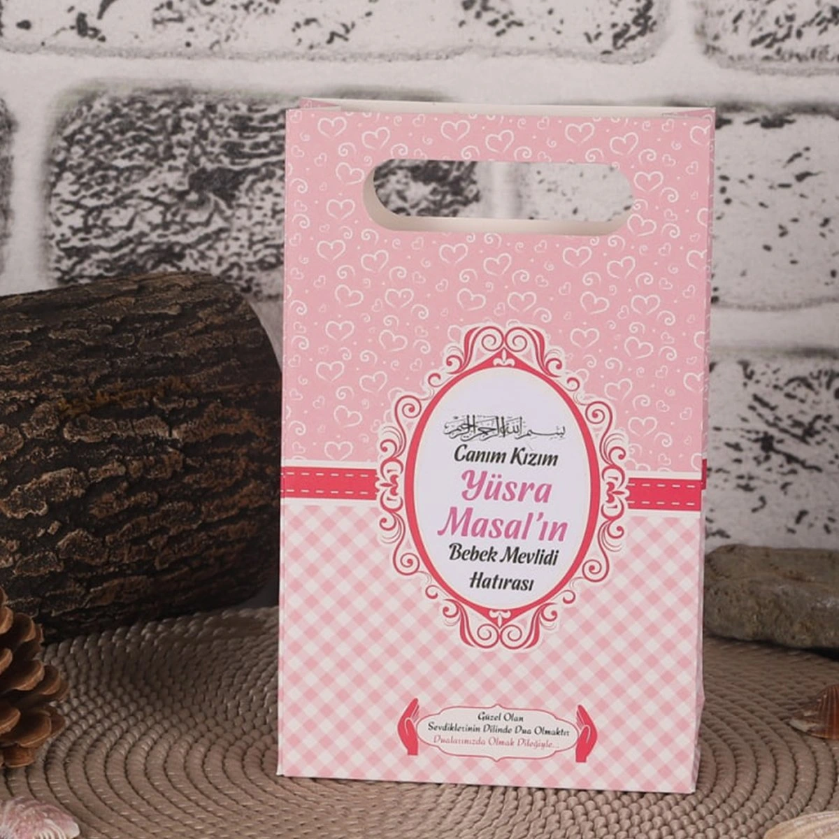 64 Sayfa Kalp Pembe Karton Çanta