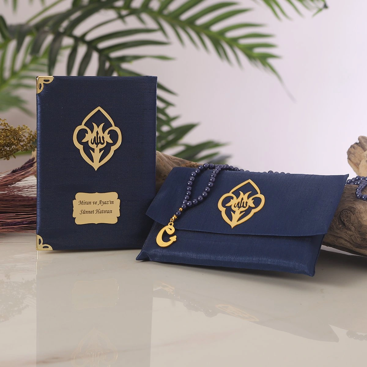 64 Sayfa Lacivert Çanta ve İnci Tesbihli Şantuk Yasin