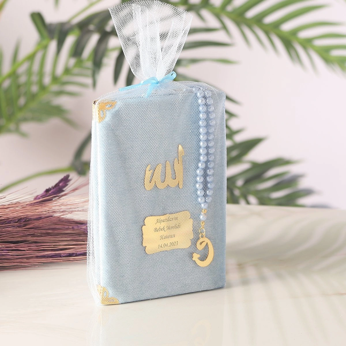 64 Sayfa Mavi Kese ve İnci Tesbihli Kadife Yasin