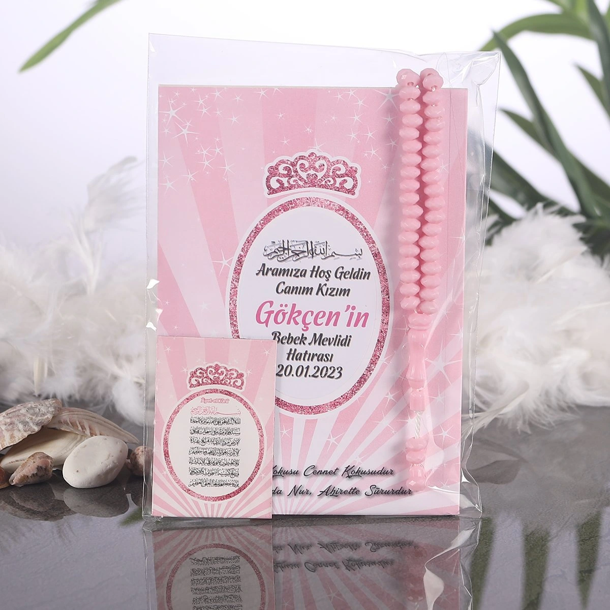 Taç Pembe OPP + Yasin + Magnet + Tesbih