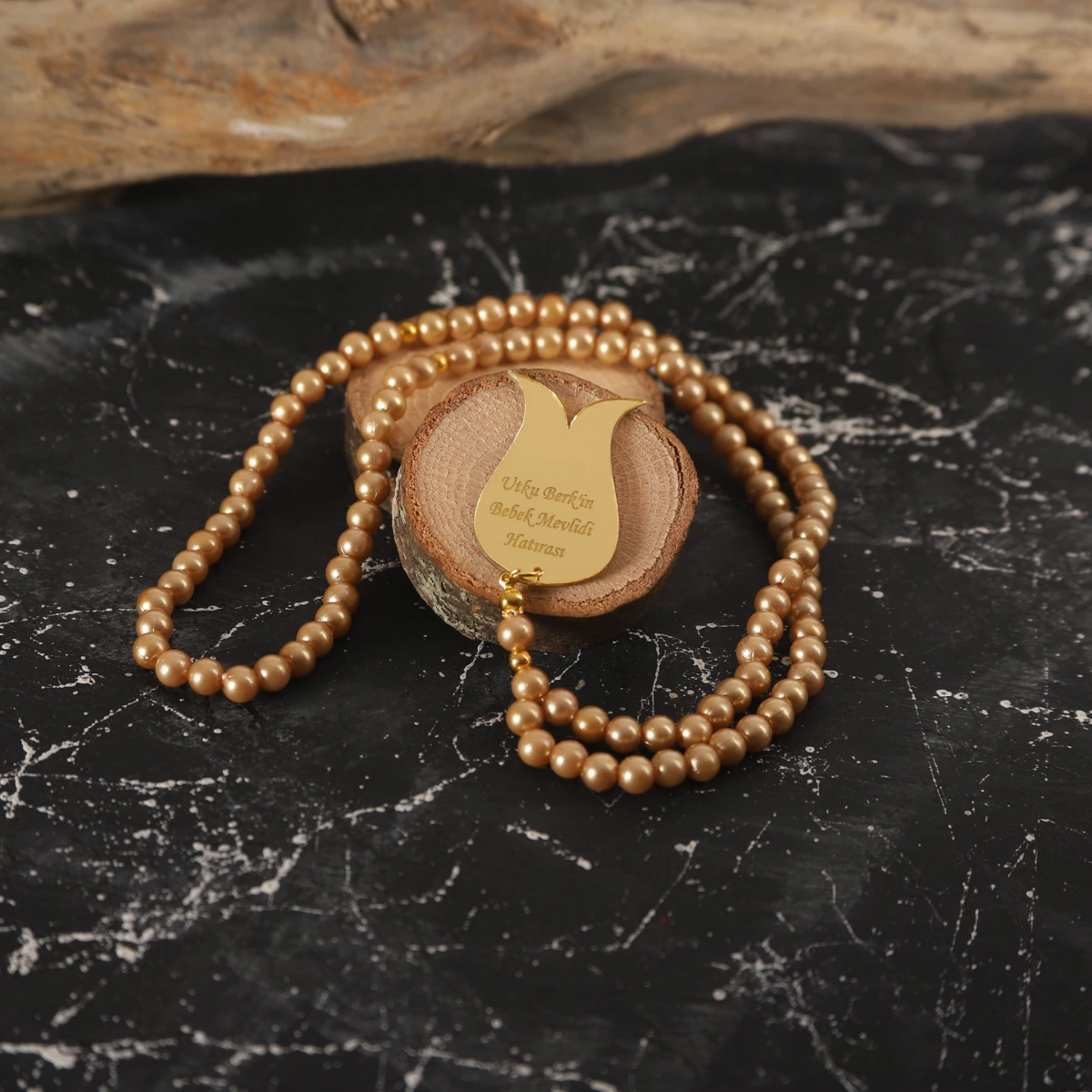 İsme Özel İnci Tesbih Gold