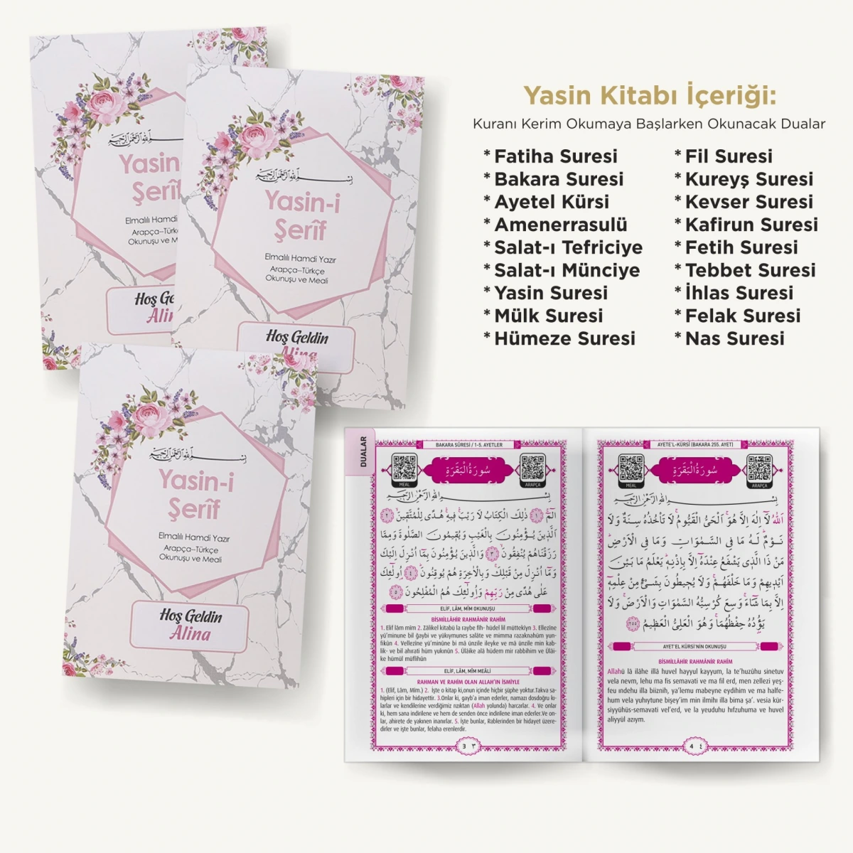 Altıgen Pembe Yasin + Çanta + Lokumluk + Magnet