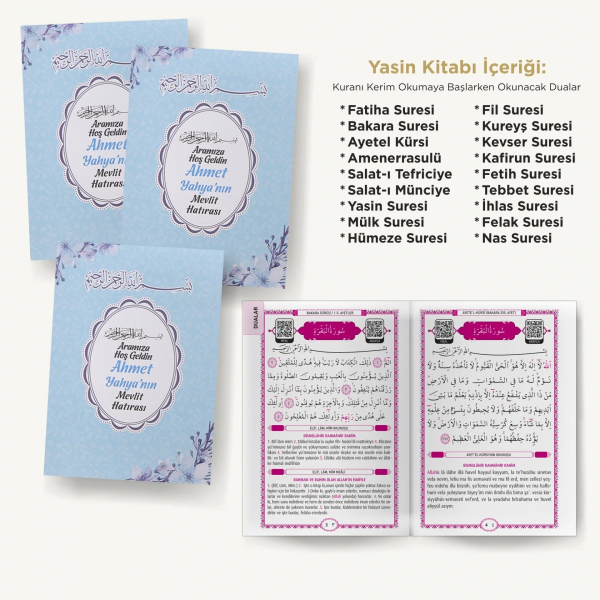 Çiçek Mavi OPP + Yasin + Magnet + Tesbih