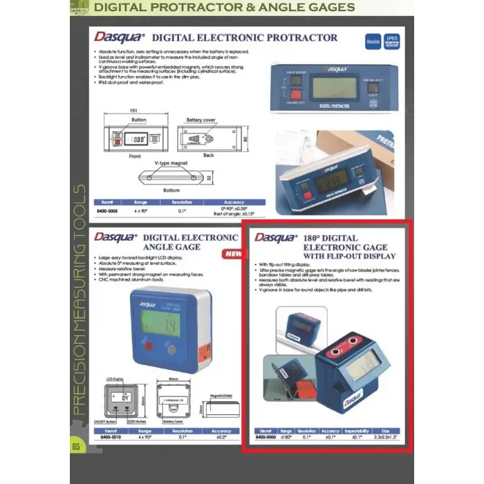 Dasqua 8400-0000 Açılır Ekranlı 180 Derece Dijital Açı Ölçer