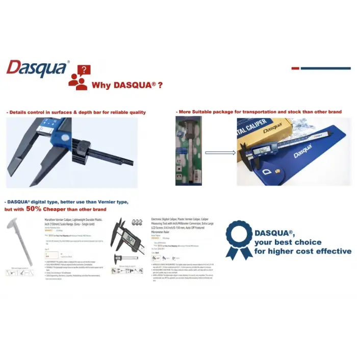 Dasqua 150mm Dijital Plastik Kumpas 0,01mm/0,0005