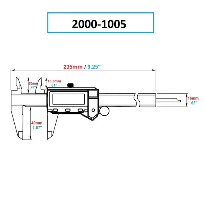 Dasqua 150mm Mavi Lcd Ekran Dijital Kumpas IP54 Korumalı (2000-1005)