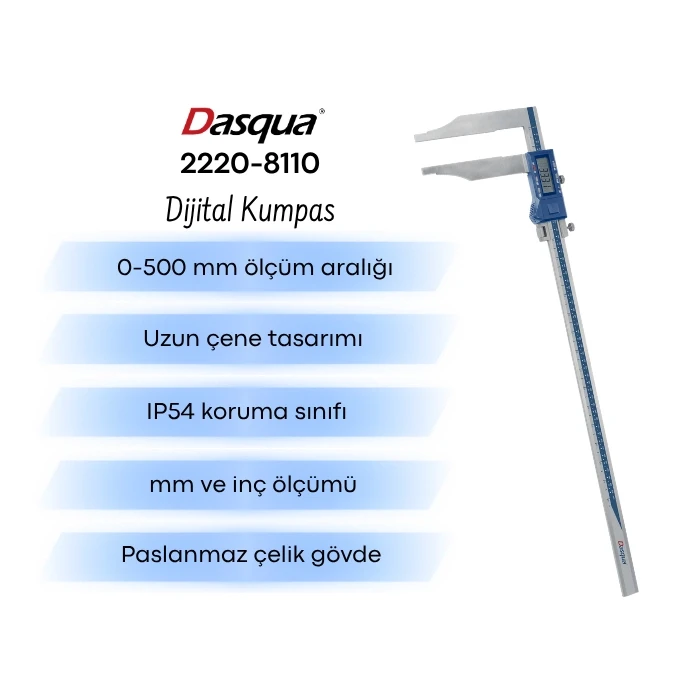 Dasqua 2220-8110 Uzun Tek Çeneli Dijital Kumpas 0-500 mm