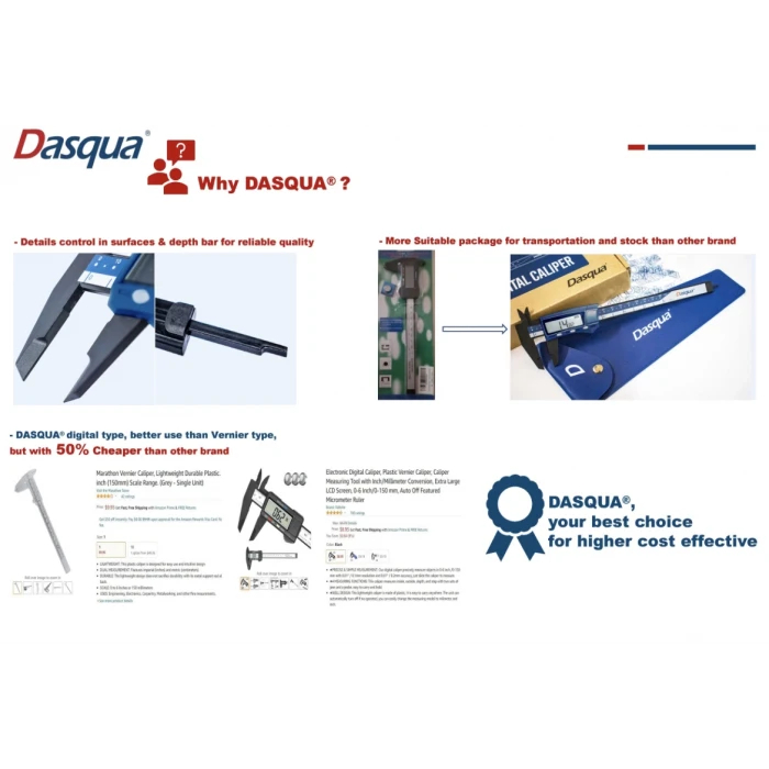 Dasqua 150mm Dijital Plastik Kumpas 0,01mm/0,0005