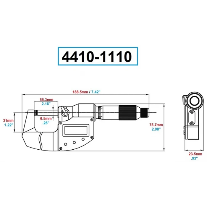 Dasqua 25-50mm Dijital Mikrometre Yağa, Suya, Toza Karşı Korumalı IP65 4410-1110