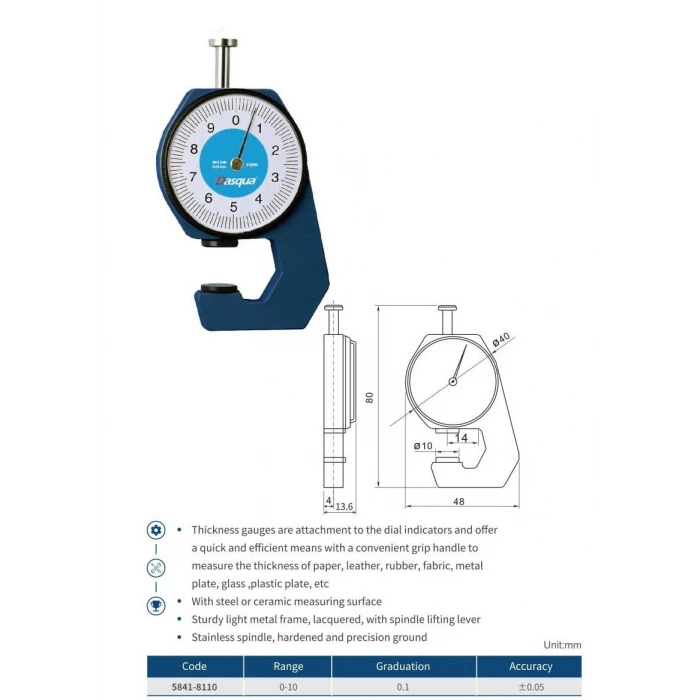 Dasqua 5841-8110 0-10mm Mekanik Kalınlık Komparatörü
