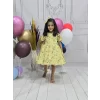 Kız Çocuk Fıstık Yeşili Çiçek Desenli Kısa Balon Kol Günlük Elbise