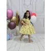 Kız Çocuk Fıstık Yeşili Çiçek Desenli Kısa Balon Kol Günlük Elbise