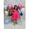 Kız Çocuk Nar Çiçeği Desenli Kısa Balon Kol Günlük Elbise