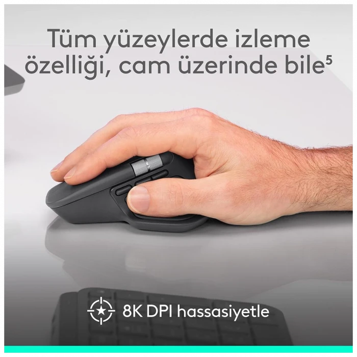 LOGITECH 910-007562, MX MASTER 4, Siyah, Bluetooth, 8000dpi, Lazer, 8 Tuşlu, USB-C den şarj edilebilir, Mouse
