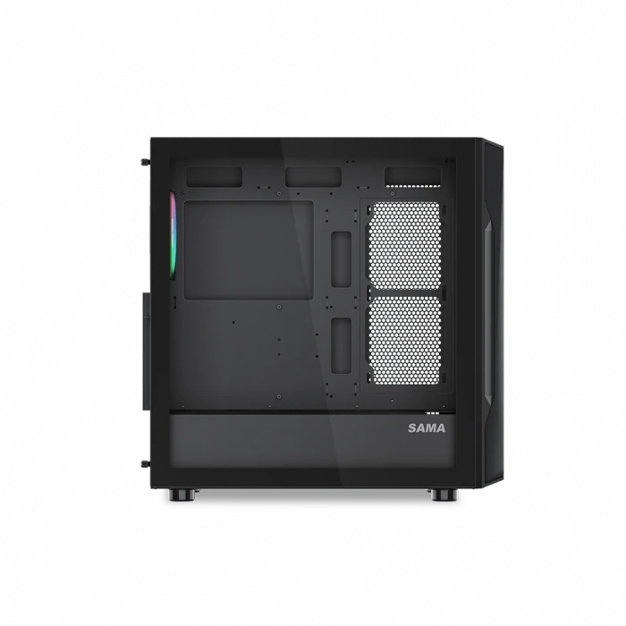 SAMA S40BK Black, H700BK 700W, 80 PLUS, Tempered Glass Panel, Mesh Ön Panel, Type-C, 4x120mm ARGB Fan, ATX, GAMING KASA