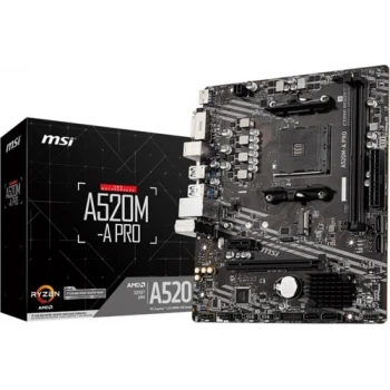 MSI A520M-A PRO DDR4 4600MHZ 1XHDMI 1XDVI 1XM.2 USB 3.2 MATX AM4 (AMD AM4 5000/4000 /3000 SERİSİ İLE UYUMLU)