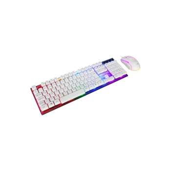 Klavye Mouse Set Oyuncu Gökkuşağı Aydınlatmalı KM-198 Luminax Beyaz