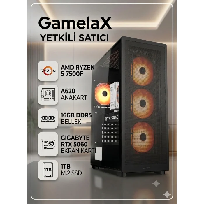 GamelaX ECO AMD RYZEN 7500F - GIGABYTE RTX 5060 8GB - A620M - 16GB DDR5 - 1TB m2 SSD OEM PAKET