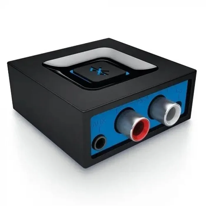 Logitech Kablosuz Bluetooth Adaptör, PC/Mac/Akıllı Telefon/Tablet/AV Alıcısı için Bluetooth Adaptörü, Tek Tuşla Kolay Eşleştirme, Çoklu Erişim Özelliği, 3,5 mm Ses ve RCA Çıkışları, Siyah/Mavi 980-000912