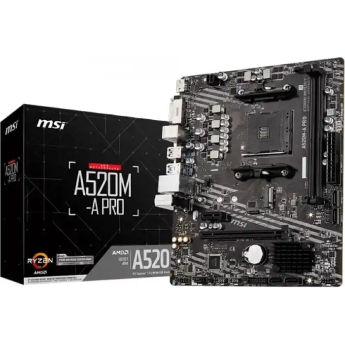 MSI A520M-A PRO DDR4 4600MHZ 1XHDMI 1XDVI 1XM.2 USB 3.2 MATX AM4 (AMD AM4 5000/4000 /3000 SERİSİ İLE UYUMLU)