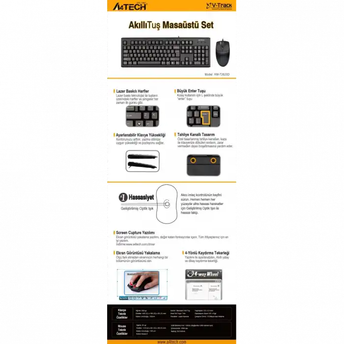 A4-Tech KM-72620D USB Standart Türkçe Q Klavye/Mouse Set