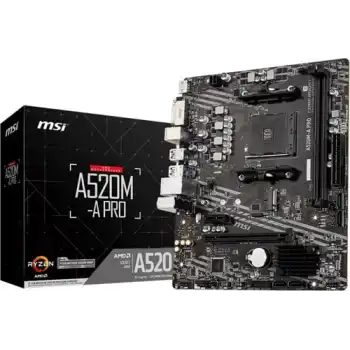 MSI A520M-A PRO DDR4 4600MHZ 1XHDMI 1XDVI 1XM.2 USB 3.2 MATX AM4 (AMD AM4 5000/4000 /3000 SERİSİ İLE UYUMLU)