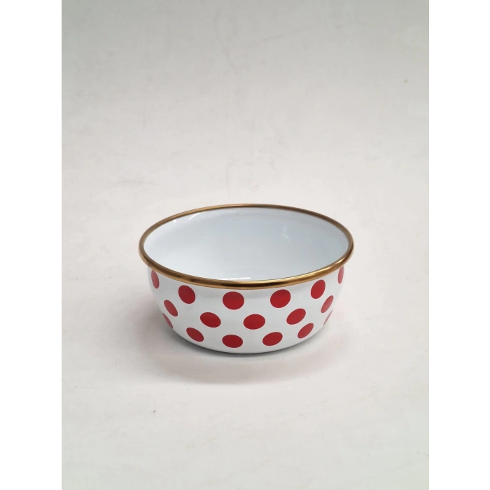 GİZEM EMAYE KASE 12 CM KIRMIZI PUANTİYELİ GOLD