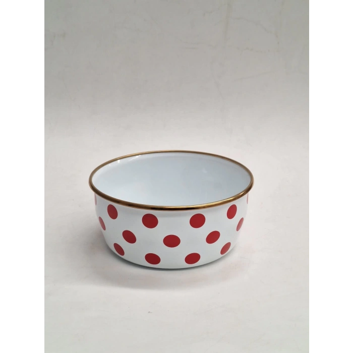 GİZEM EMAYE KASE 16 CM KIRMIZI PUANTİYELİ GOLD