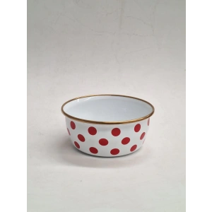 GİZEM EMAYE KASE 14 CM KIRMIZI PUANTİYELİ GOLD