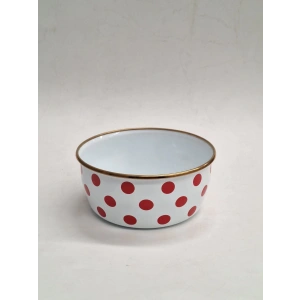 GİZEM EMAYE KASE 16 CM KIRMIZI PUANTİYELİ GOLD