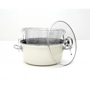 SAVAŞAN EMAYE KIZARTMA TENCERESİ (FRİTÖZ) 22 CM ANTİK KREM